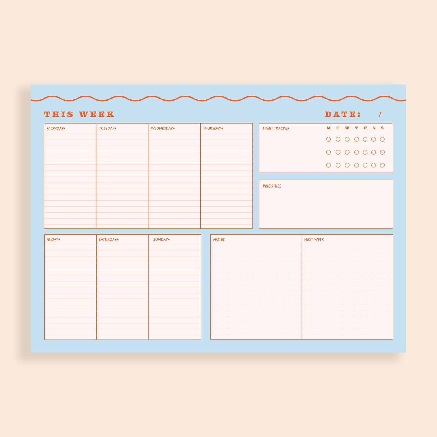 A4 Blue Wiggle Weekly Planner Pad with Habit Tracker
