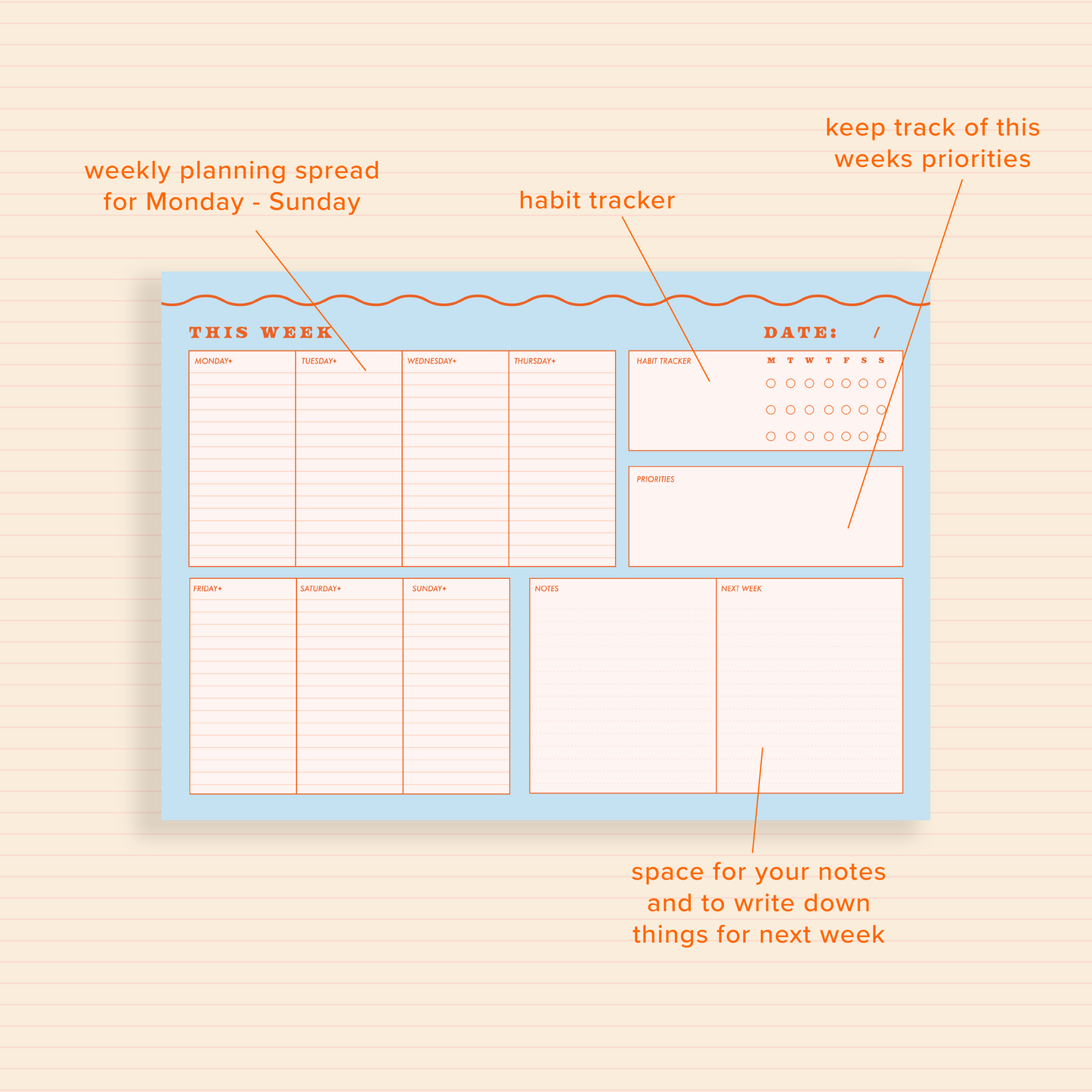 A4 Blue Wiggle Weekly Planner Pad with Habit Tracker