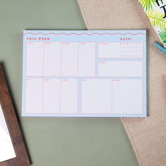 A4 Blue Wiggle Weekly Planner Pad with Habit Tracker