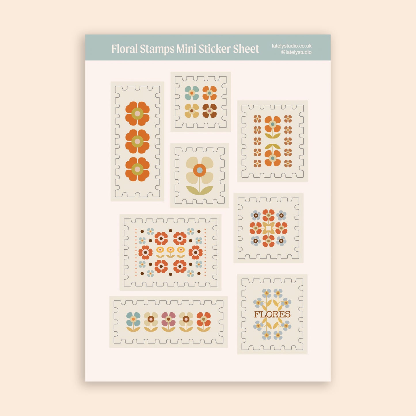 Floral Stamps A6 Mini Sticker Sheet