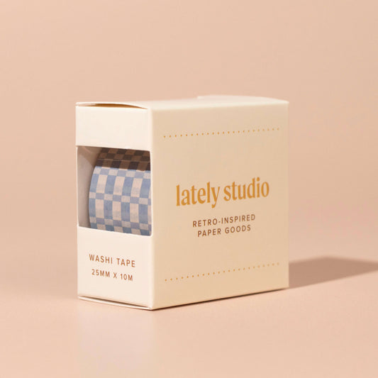 Blue and White Mixed Checkerboard Wide Washi Tape