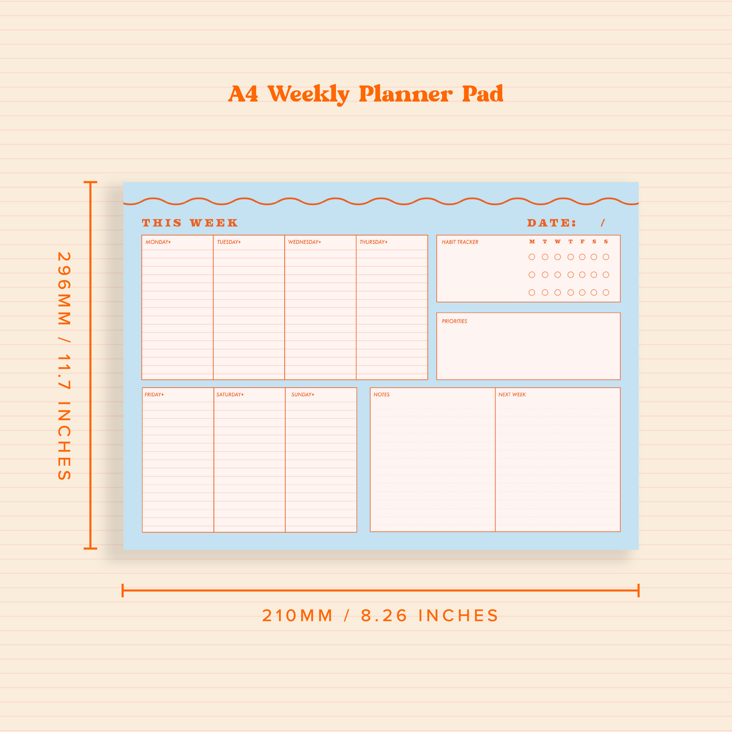 A4 Blue Wiggle Weekly Planner Pad with Habit Tracker