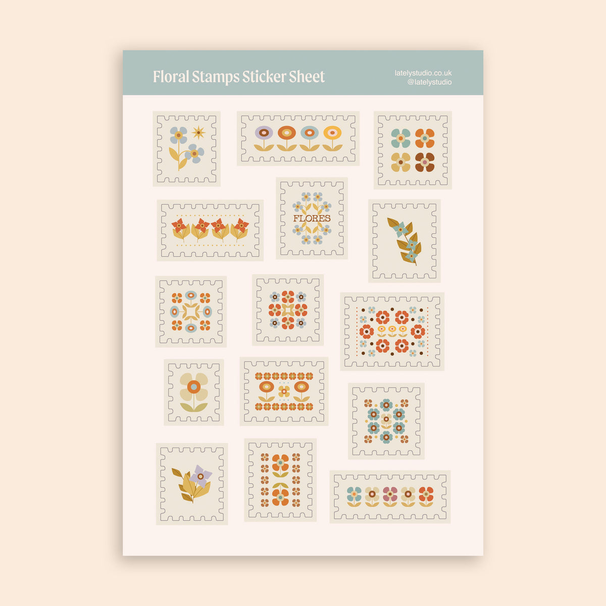 Floral Stamps A5 Sticker Sheet