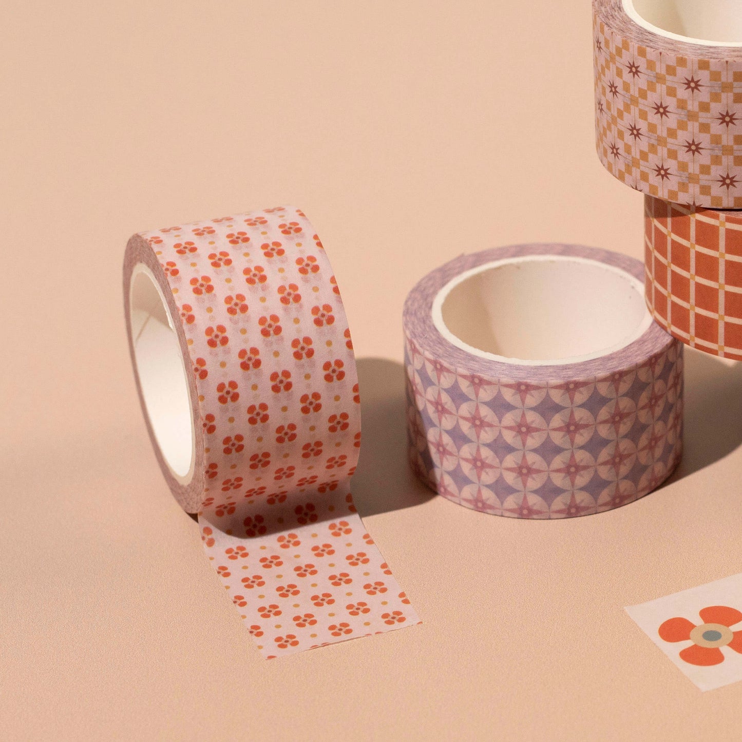 Red Ditsy Floral Wide Washi Tape